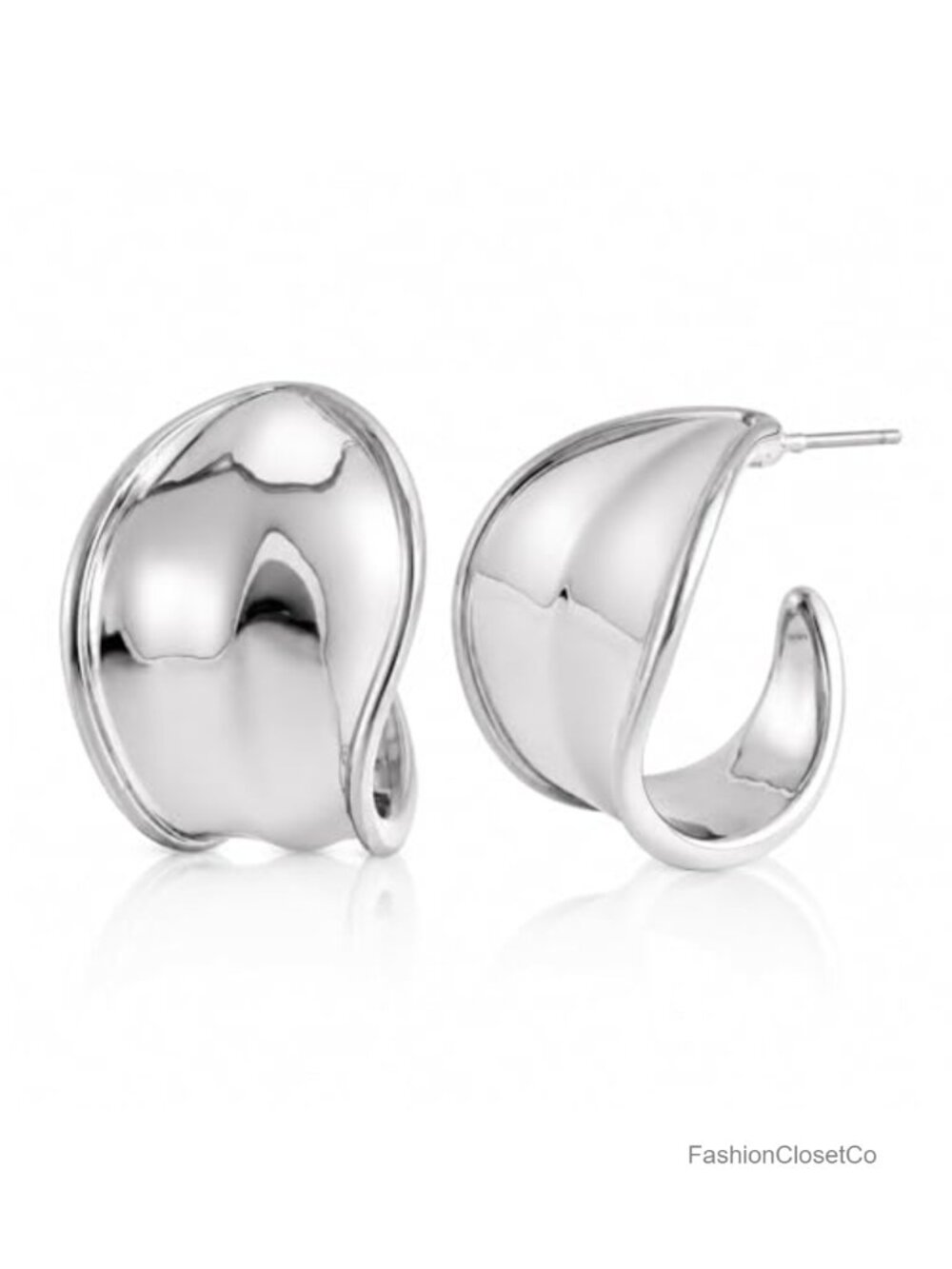 14K Gold Plated C-Shaped Stud Earrings Lightweight Chunky Statement Jewelry
